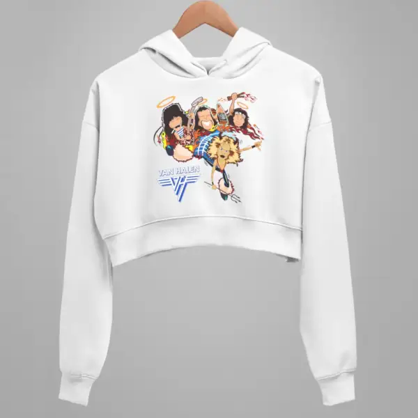 Van Halen Artwork White Crop Hoodie