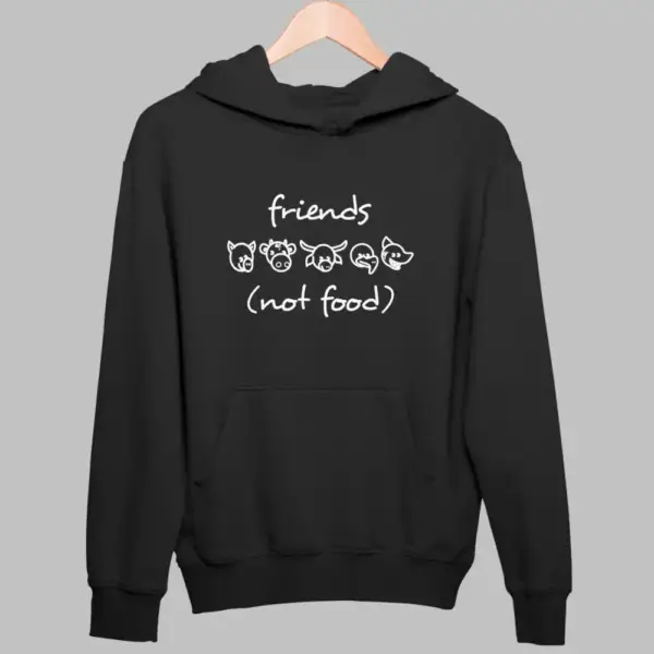 Vegan Hoodie, Friends Not Food Black Sweatshirt