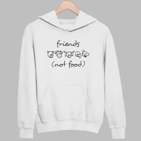 Vegan Hoodie, Friends Not Food White Sweatshirt