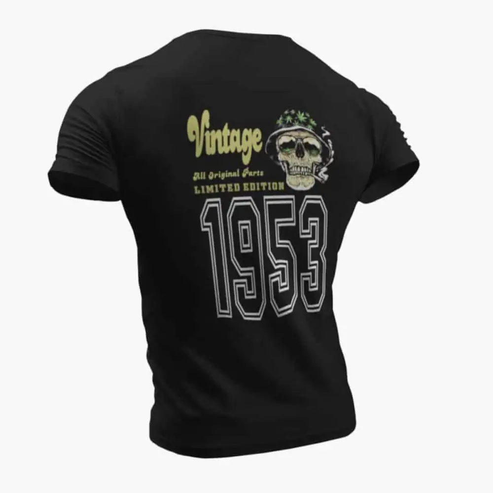 Vintage 1953 T-Shirt, Vintage 1953 Weed Head Limited Edition Black T-Shirt - Image 2