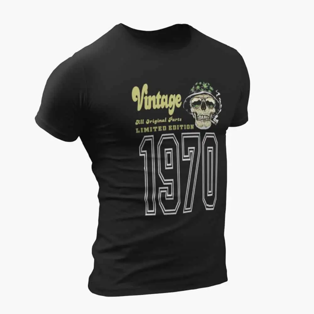 Vintage 1970 T-Shirt, Vintage 1970 Weed Head Limited Edition Black T-Shirt