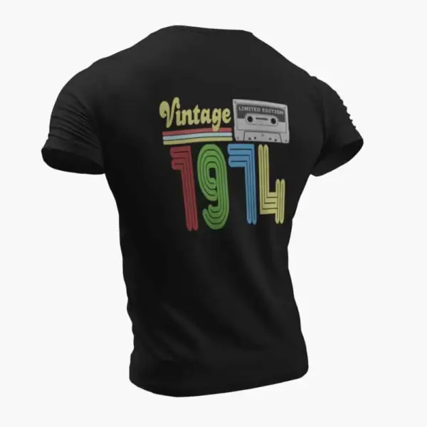 Vintage 1974 T-Shirt, Vintage 1974 Teyp Cassette Limited Edition Black T-Shirt - Image 2