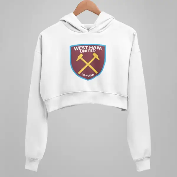 West Ham United FC Crop Hoodie, West Ham United FC Logo White Crop Sweatshirt