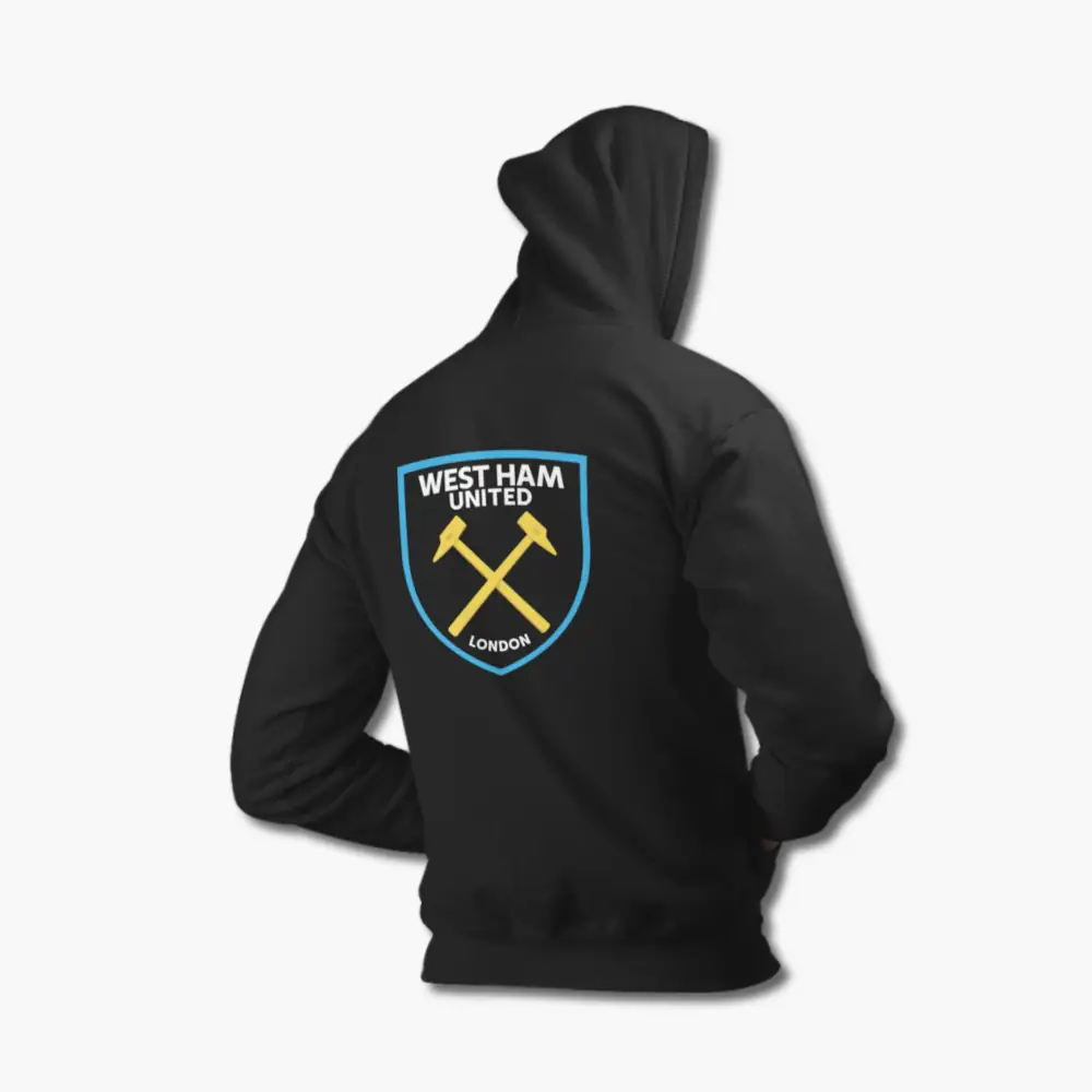 West Ham United FC Zip Hoodie, West Ham United FC Logo Black Zip Sweatshirt