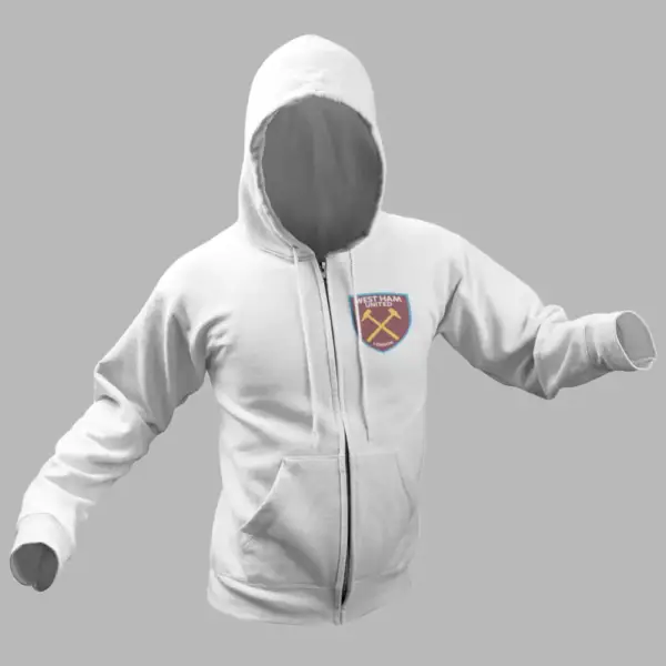 West Ham United FC Zip Hoodie, West Ham United FC Logo White Zip Sweatshirt - Image 2
