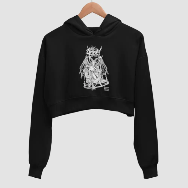 Azazel Finlands Aegrum Satanas Tecum Black Crop Hoodie