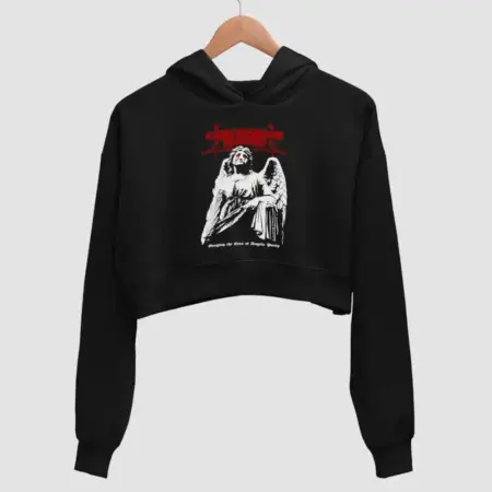 Crucifixion Ritual Gouging the Eyes of Angelic Purity Black Crop Hoodie