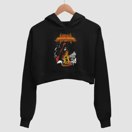 Haunt Burst Into Flame Black Crop Hoodie