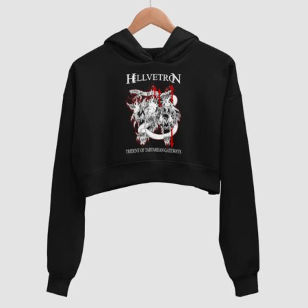 Hellvetron Trident of Tartarean Gateways Black Crop Hoodie