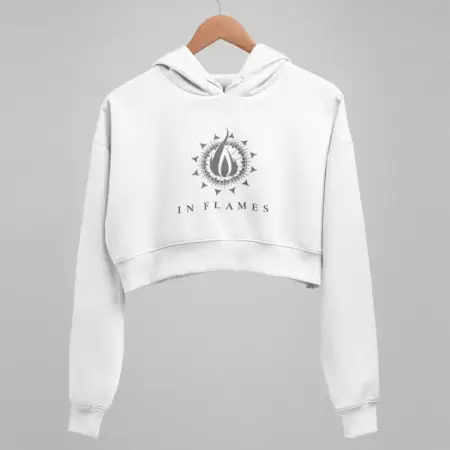 In Flames White Crop Hoodie
