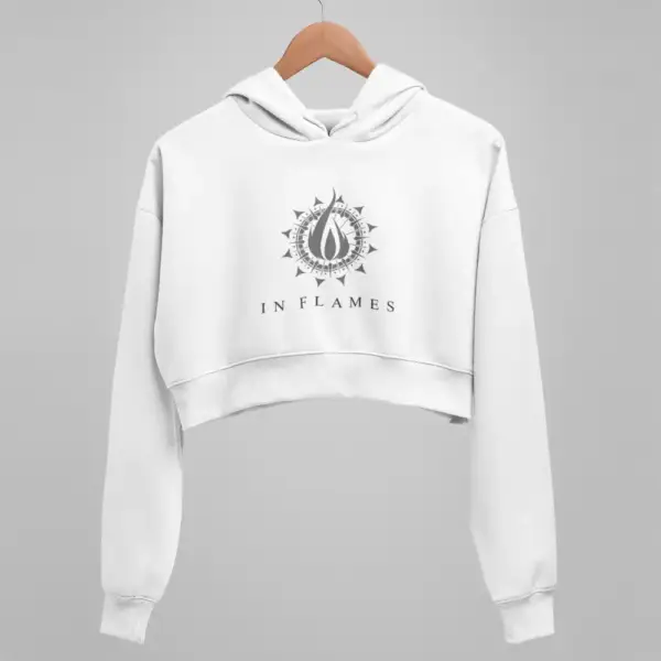 In Flames White Crop Hoodie