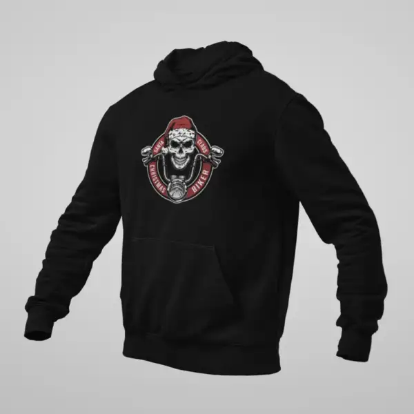 Christmas Biker Hoodie, Santa Claus Biker Black Sweatshirt