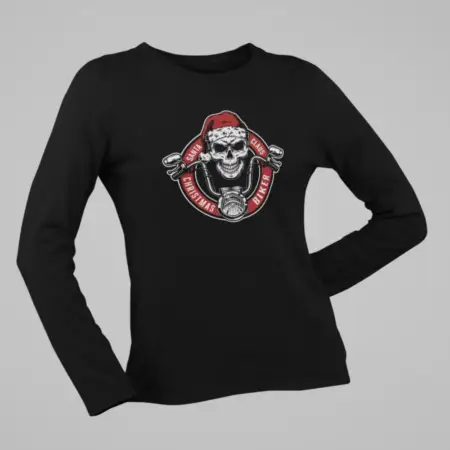 Christmas Biker Long Sleeve, Santa Claus Biker Black Longsleeve