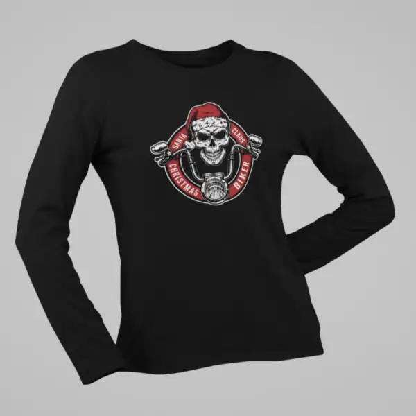 Christmas Biker Long Sleeve, Santa Claus Biker Black Longsleeve