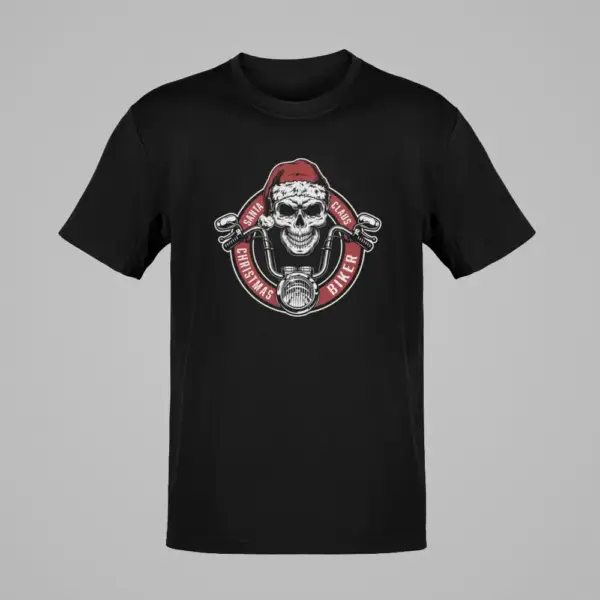 Christmas Biker T-Shirt, Santa Claus Biker Black T-Shirt