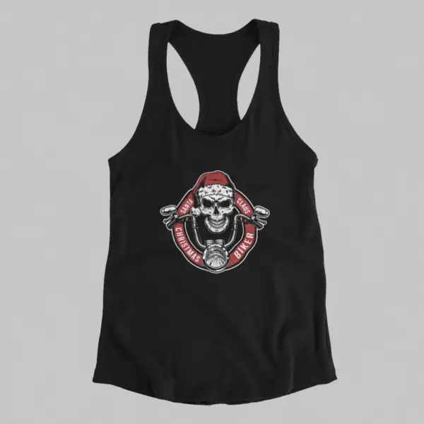 Christmas Biker Tank Top, Santa Claus Biker Black Athlete